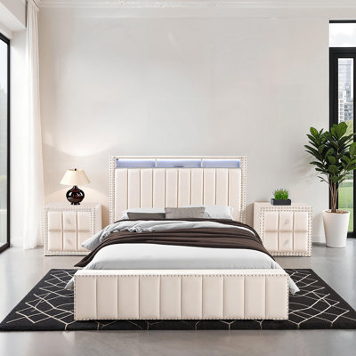 Ensemble de chambre à coucher pour grand lit avec tables de chevet et ensemble de chambre à coucher 3 pièces