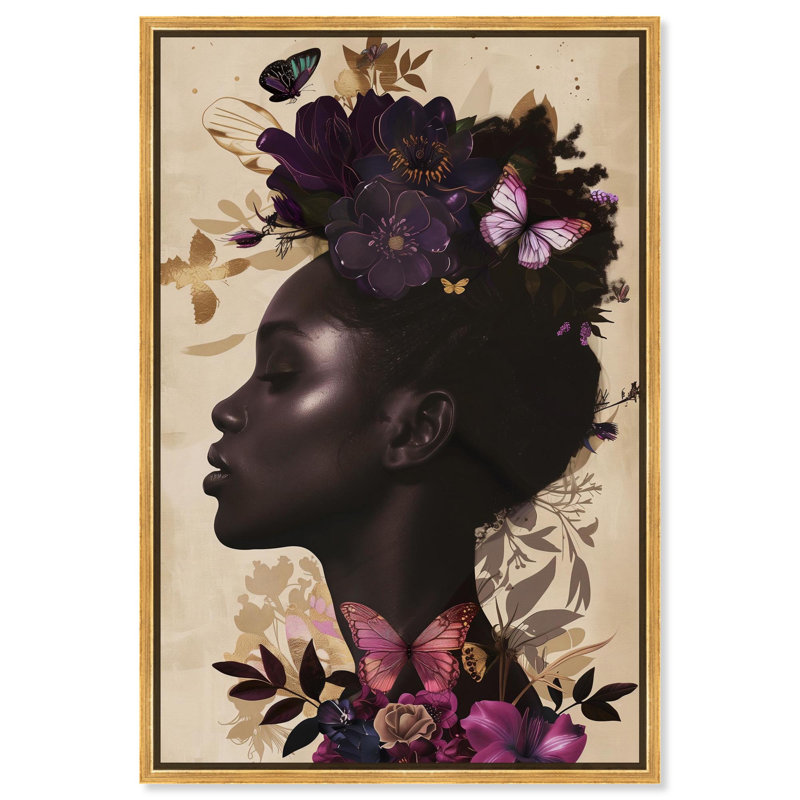 Art floral sur toile Butterfly Passion , Cadre flottant doré, H 37 po x l 25 po