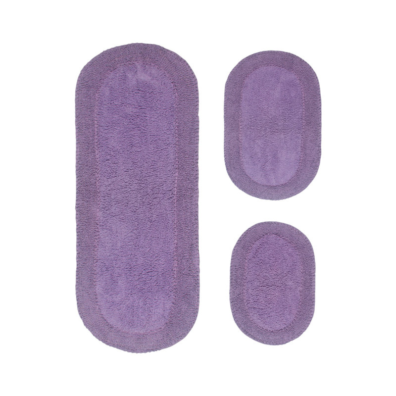 Lona Double Ruffle 100% Cotton Bath Rugs (Set of 3), Purple