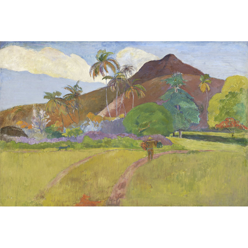 «Averley Tahitian Landscape on Canvas» par Paul Gauguin, reproduction, H 32 po x l 48 po