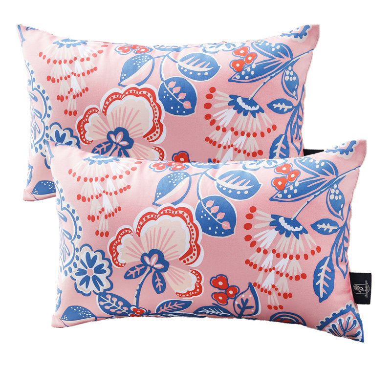 Outdoor Floral Colleciton Outdoor Reversible Throw Pillow, Yellow, Rectangle 12"x20"