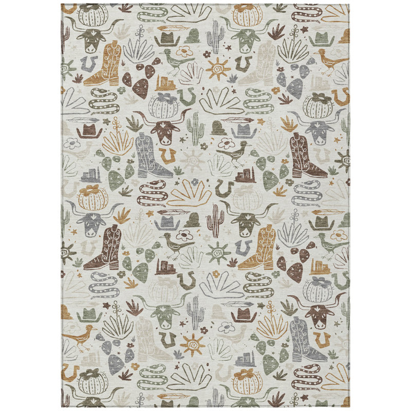 Machine Washable Indoor/Outdoor Chantille ACN2512 Kids Rug, Ivory, Rectangle 5' x 7'6"