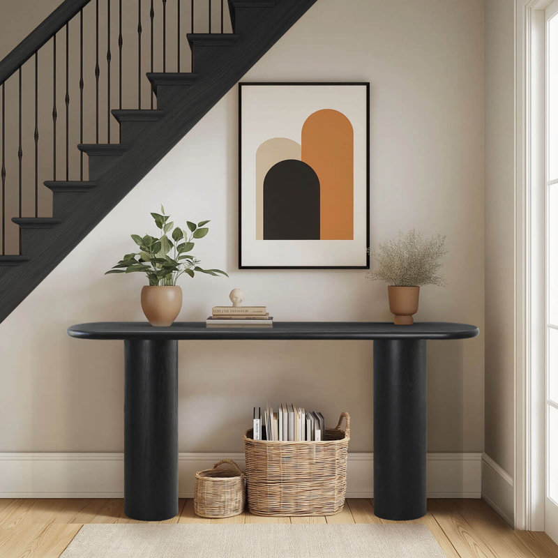 60"  Modern Oval Narrow Console Table, Black