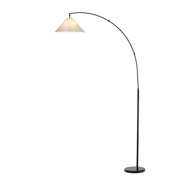 76"H Stylish Black Arc Floor Lamp With Beige Fabric Shade Adjustable