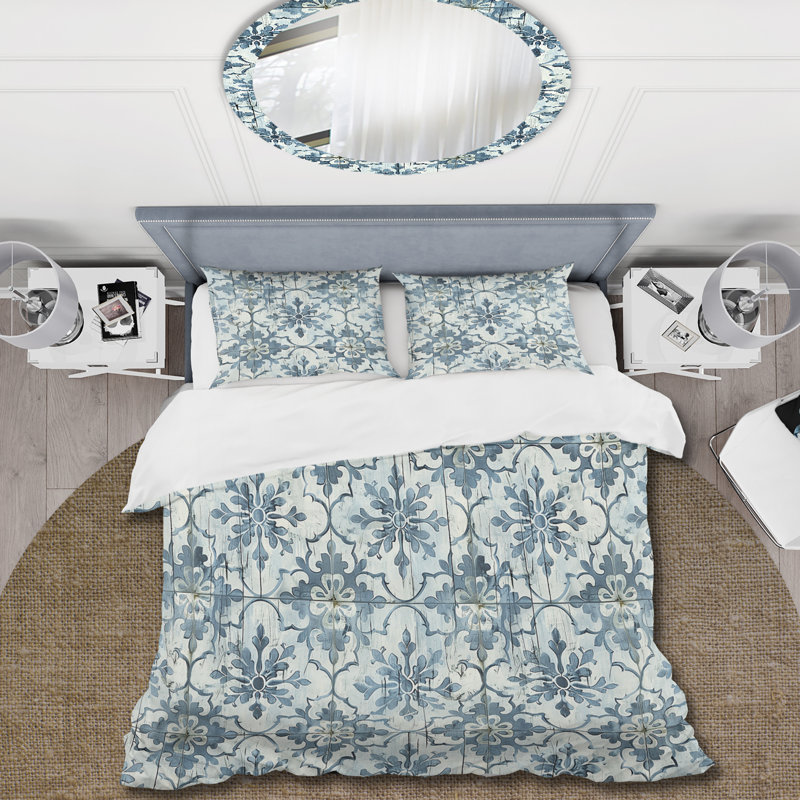 Ensemble de housse de couette floral Baby Blue Rustic, Housse de couette pour grand lit + 2 taies décora