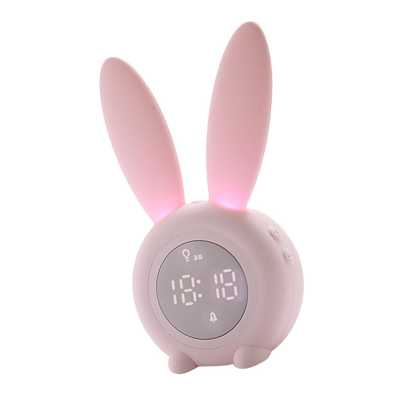 Réveil numérique rose en forme de lapin mignon avec veilleuse DEL lumineuse pour chambre d'enfant