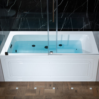 60" X 30" Alcove Acrylic Rectangular Whirlpool Heated Jetted Tub In White With Drain & Overflow
