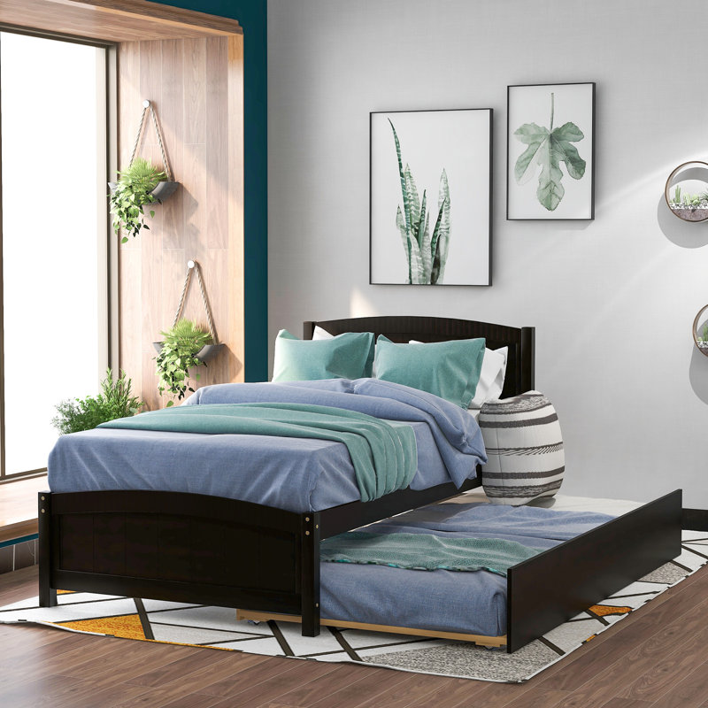 Lit plateforme simple avec lit gigogne, espresso, conception compacte et élégante pour les chambres modernes, Espresso