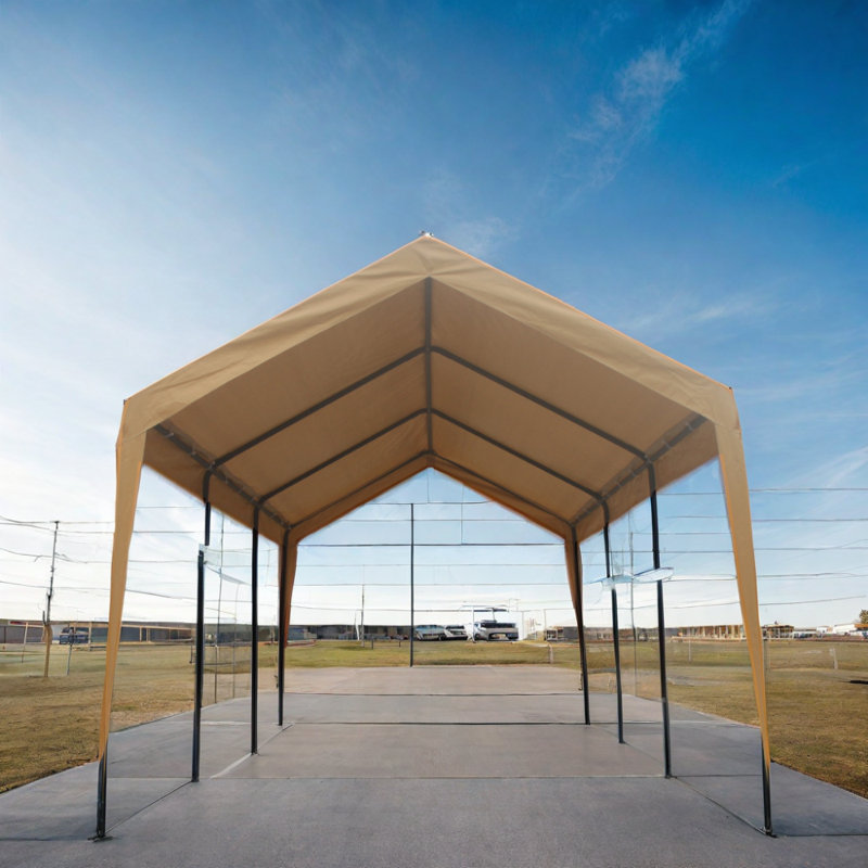 12' x 20' Sand Portable Carport with Windows and Rolling Door