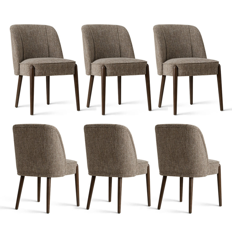 Chaises de salle à manger rembourrées avec pieds en bois massif (ensemble de 6), Marron clair