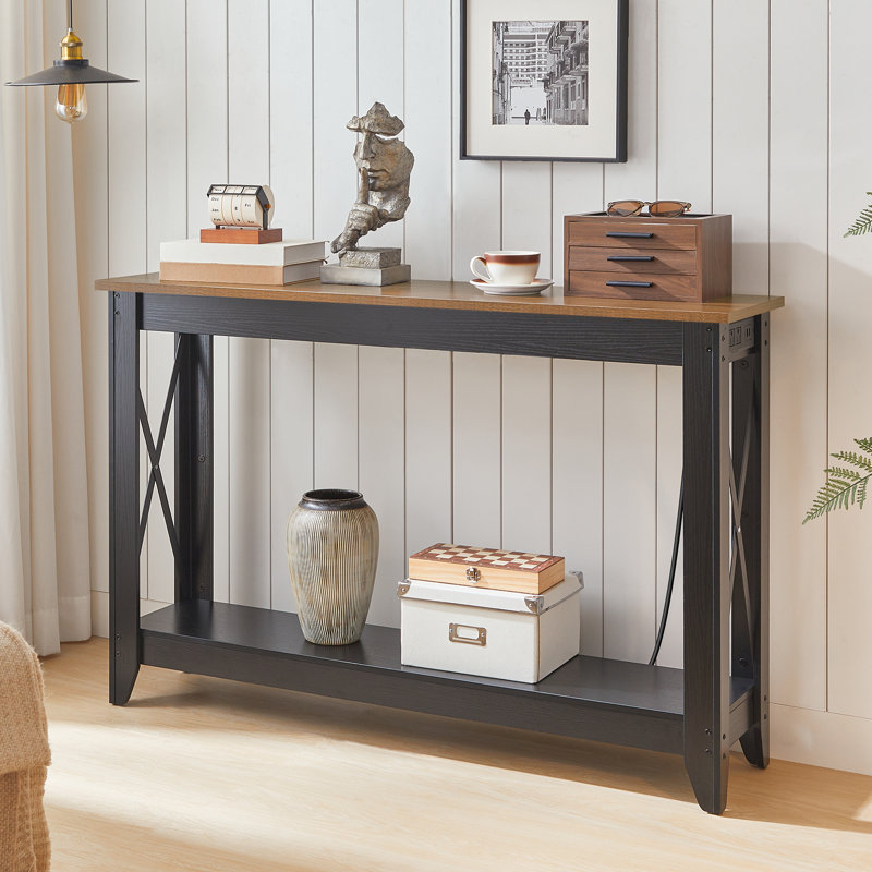 Samha 47.2'' Console Table with Charging Station, Brown, Black