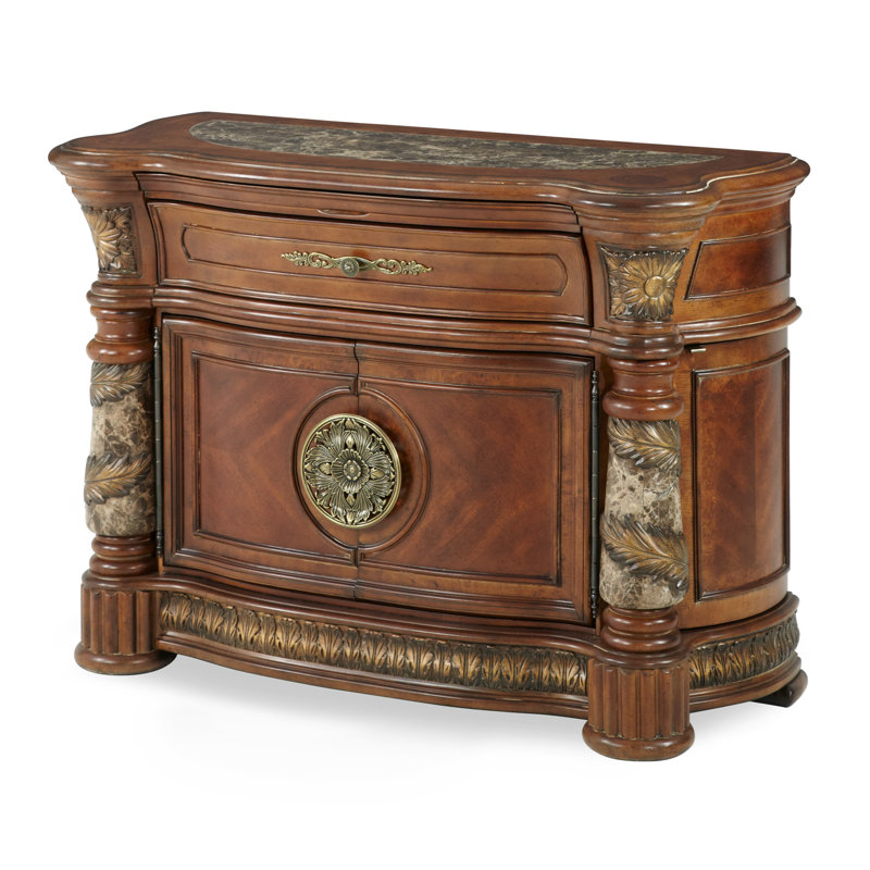 Villa Valencia Wood and Marble Nightstand