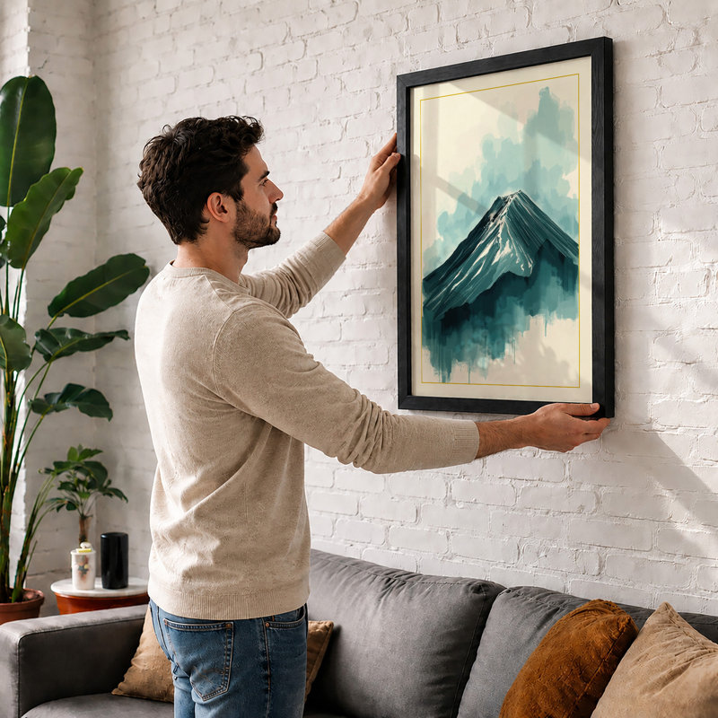 Mountain In Mist Minimalist - Print, A3 - 42.0 x 29.7 cm, White