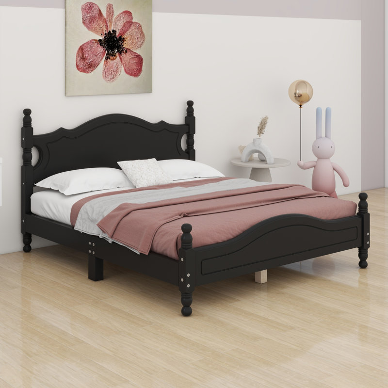 Base de lit plateforme en bois, Noir