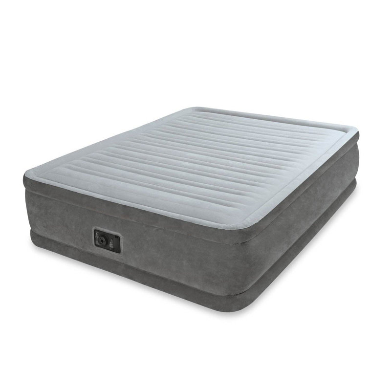 Comfort Plush Gray Queen Raised Air Mattress with Built-in Pump