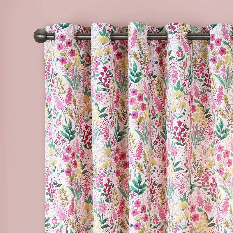 Tilly Floral Fully Reversible Eyelet Curtains, Pink