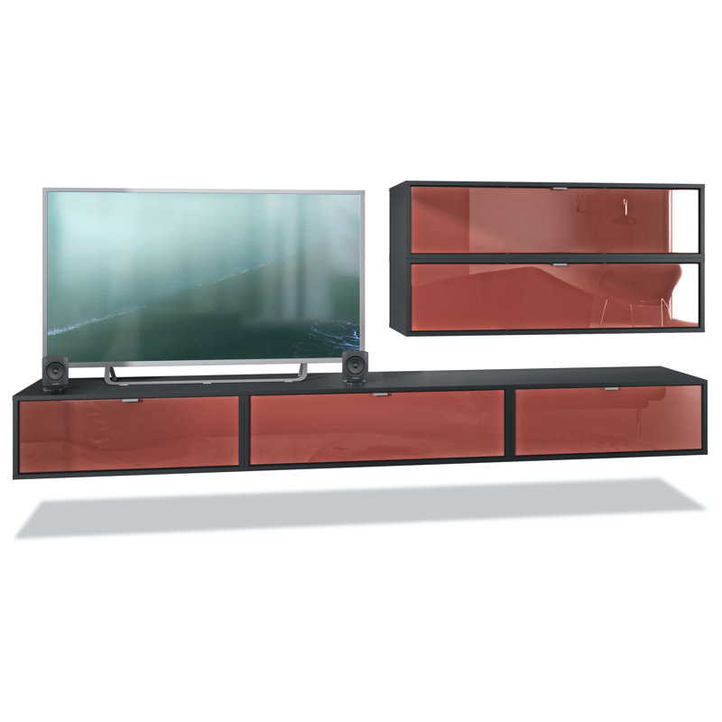 Mccarron Unfinished Entertainment Centre for TVs up to 55", Black/Bordeaux High Gloss