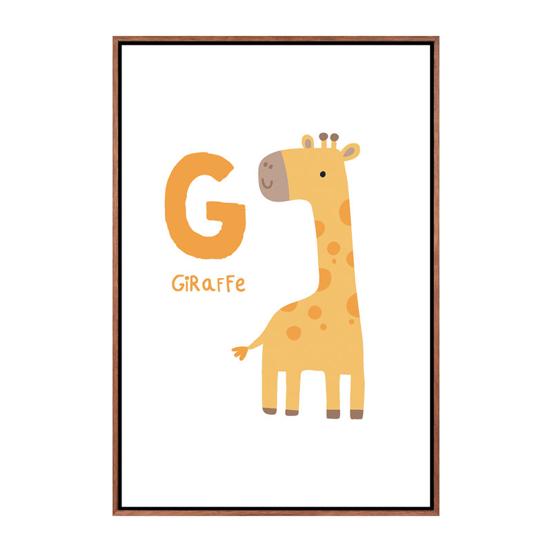 Animal Alphabet G - impression d'art graphique, H 40 po x l 26 po x P 1,5 po, Toile avec cadre brun, Pas de tapis