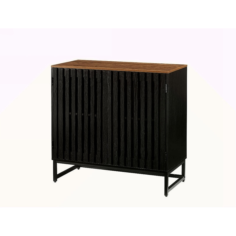 Cabinet With Slatted Grille Striped Door, Modern Style Cabinet, High-Quality MDF And Metal Leg