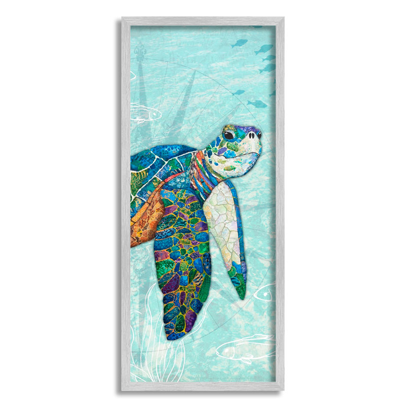 Tortue de mer sous-marine, océan, mosaïque, collage, ferme de style rustique, estampe numérique, art texturé par Lisa Morales
