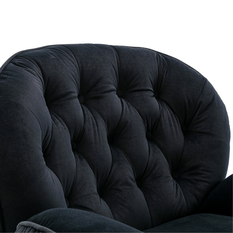 Fauteuil d'appoint avec repose-pieds Anouk, Velours noir