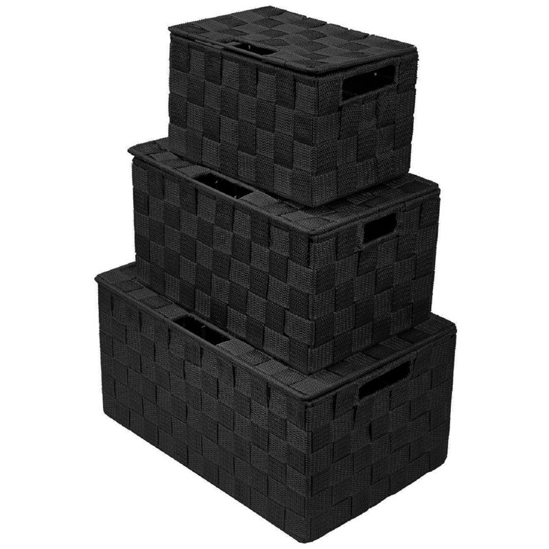 Weave 3 Piece Basket Set - Black
