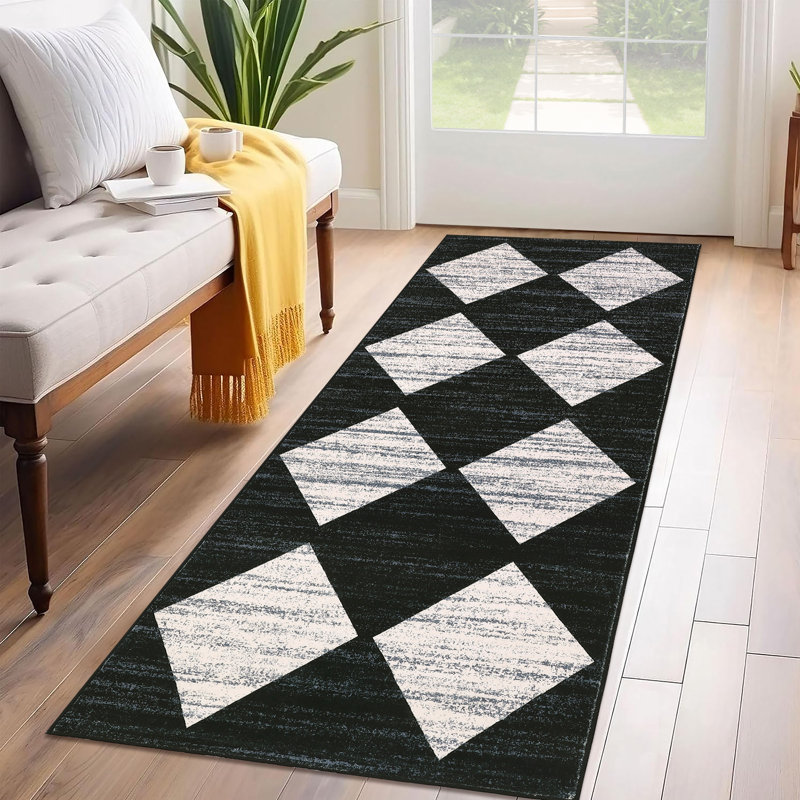 Tapis lavable à la machine à motif de treillis patiné pour le salon Tapis antidérapant moderne antidérapant
