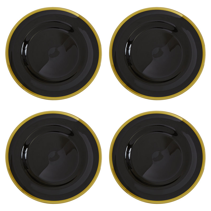 Set of Four Ida 33cm Dia Black Glass Charger Plates