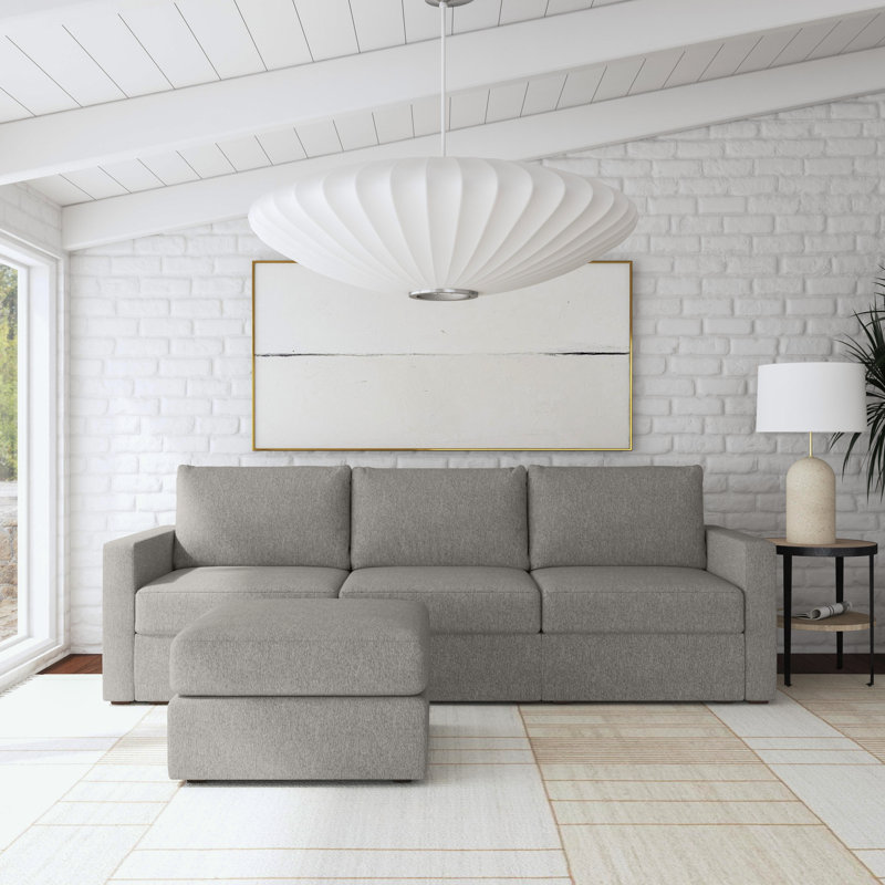 Flex 103'' Upholstered Modular Sofa with Storage Ottoman, Pebble Dark Gray Polyester Blend/Nylon