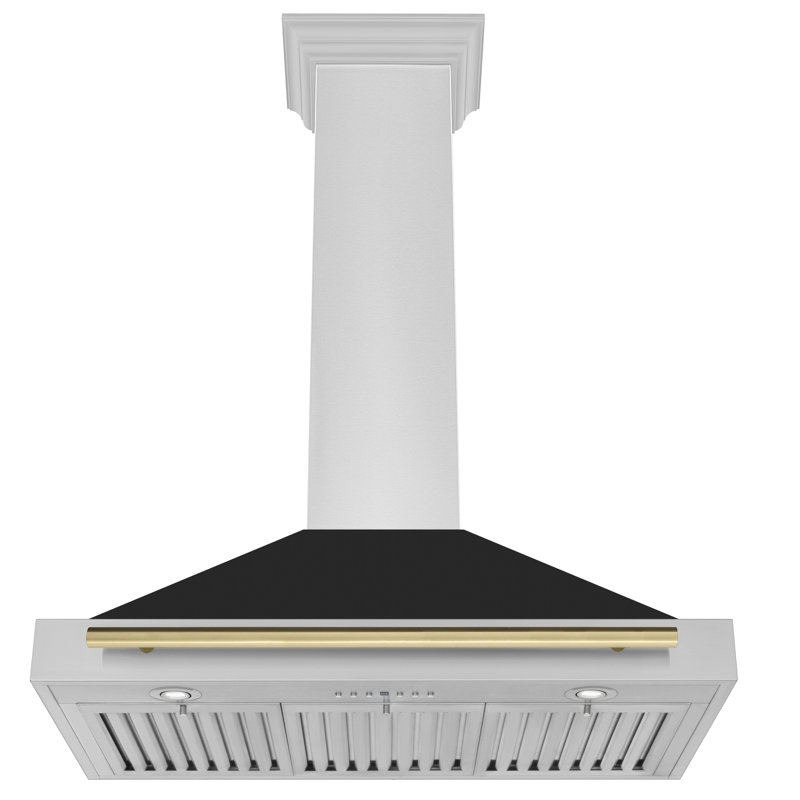 Zline 36 In. Autograph Edition Stainless Steel Range Hood With Black Matte Shell, Champagne Bronze