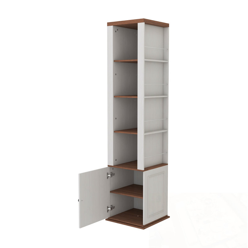 Armoire de rangement rotative avec miroir pleine longueur et tablettes ouvertes