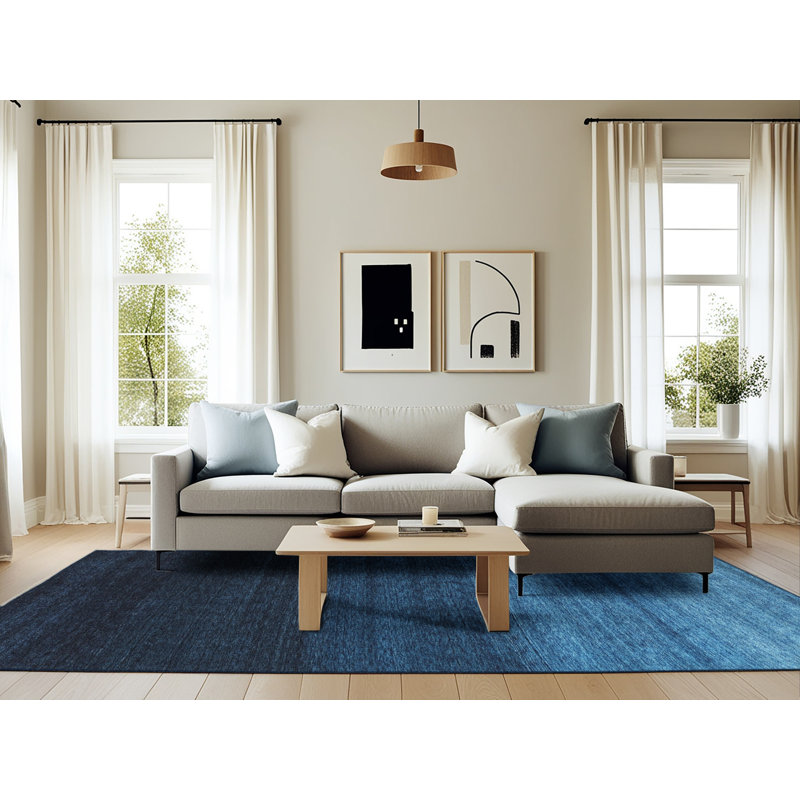 Tapis contemporain noir / bleu, Rectangle 6 pi x 9 pi