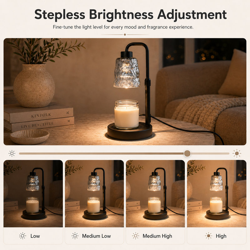 Matte Black Candle Warmer Lamp with Timer, Height Adjustable Dimmable Modern Wax Melts Warmer for Jar Candles, Table Lamp for Home Living Bedroom Farmhouse