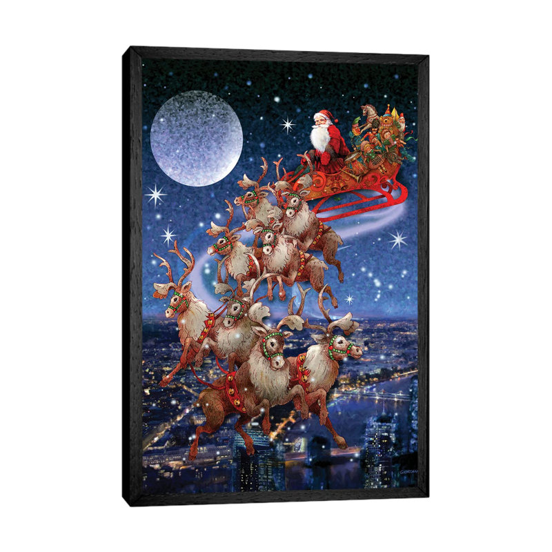 Santa's Sleighride - Print on Canvas, 66.04 cm H x 45.72 cm W, Black Framed