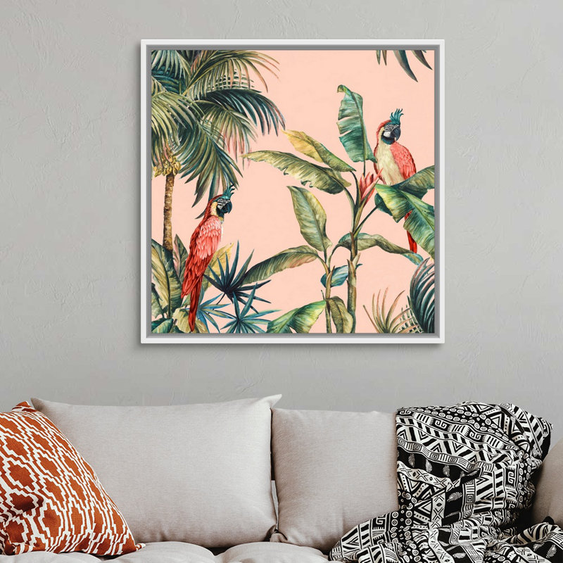 «Tropicano II» par Eva Watts, reproduction d'art sur toile, H 38 po x l 38 po x P 1,75 po, Cadre blanc