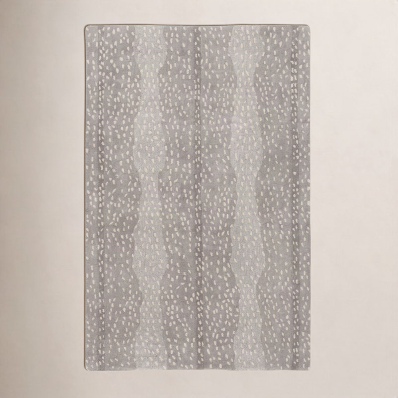 Tapis gris clair / taupe en laine touffeté à la main à imprimé animal Rimma, Rectangulaire 8 pi x 10 pi