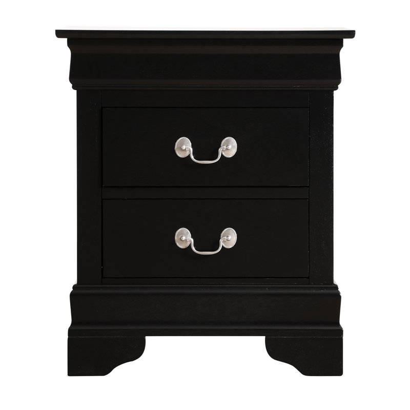 Table de chevet traditionnelle noire avec 2 tiroirs pour le rangement de la chambre à coucher - Panneau de particules, H 24 po x l 21 po x P 16 po