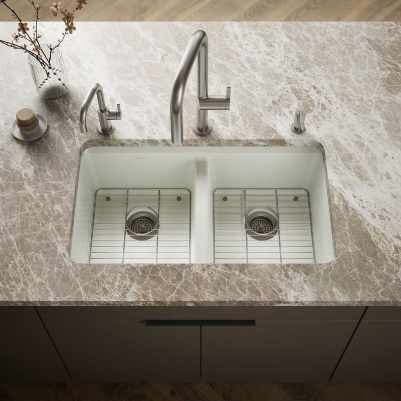 Riverby 33 In. Undermount Double-Bowl Kitchen Sink, Dune