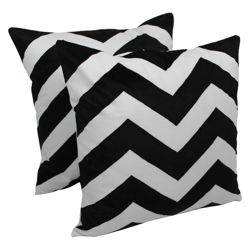 Coussin en coton à chevron indien, Noir / Ivoire