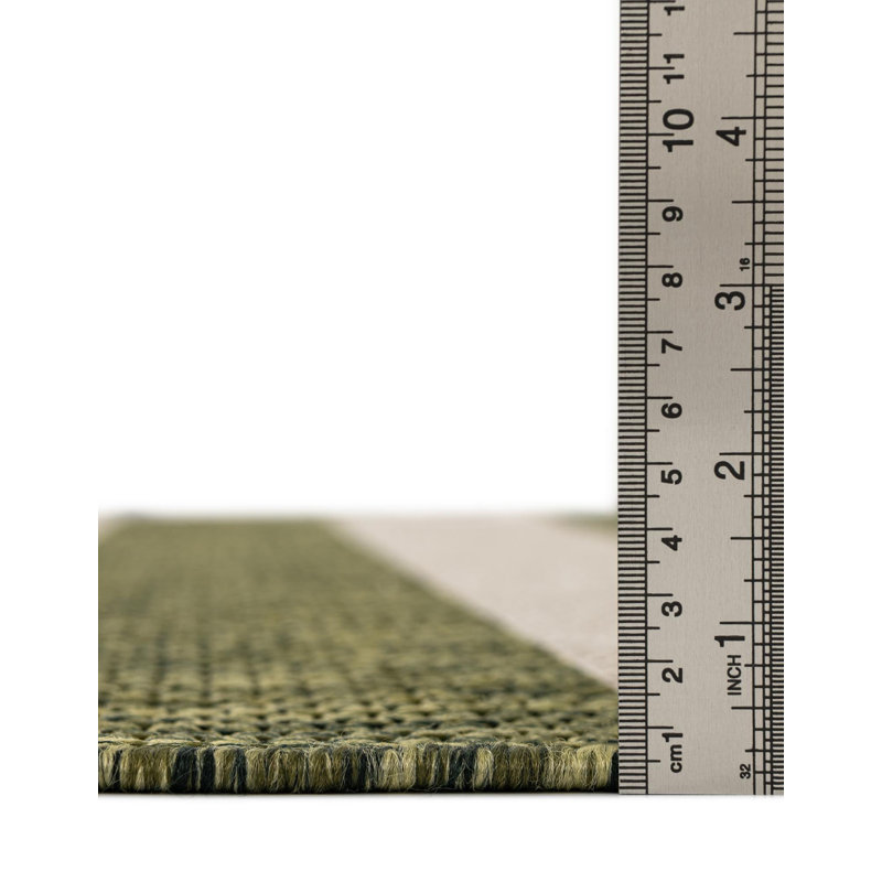 Tapis rayé vert / gris intérieur / extérieur Palominas, Rond 12 pi