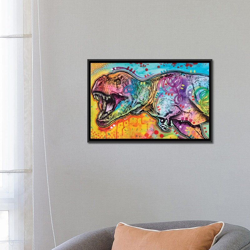 T-Rex II par Dean Russo - reproduction d'art sur toile tendue, H 18 po x l 26 po x P 1,5 po, Toile avec cadre noir