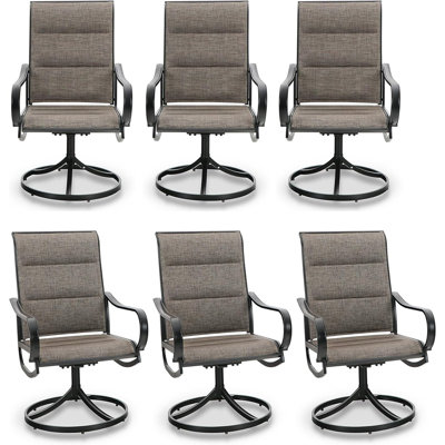 Ensemble de 6 chaises de patio pivotantes pour l'extérieur, toutes saisons, avec structure rembourrée en textilène et en métal pour le jardin extérieur près de la piscine, brun