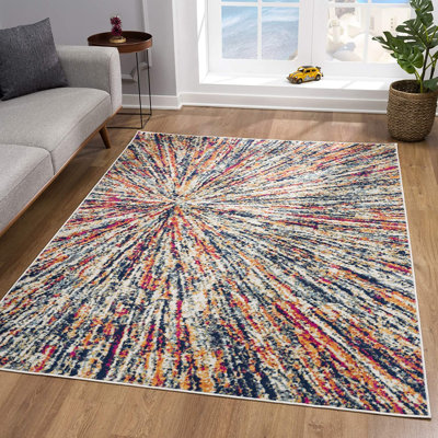 Tapis abstrait crème éclatant céleste 5 pi x 8 pi Massaline