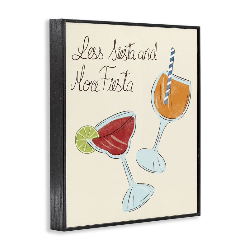 «Less Siesta More Fiesta Drinks», estampe numérique, design par Aralma, H 30 po x l 24 po, Giclée encadrée noir minuit
