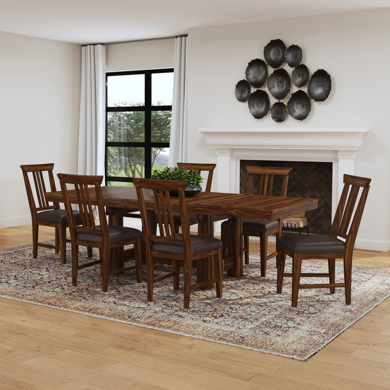 Ensemble de salle à manger extensible en acajou massif 7 pièces Axelle, 7 Pieces: Table, 6 Chairs