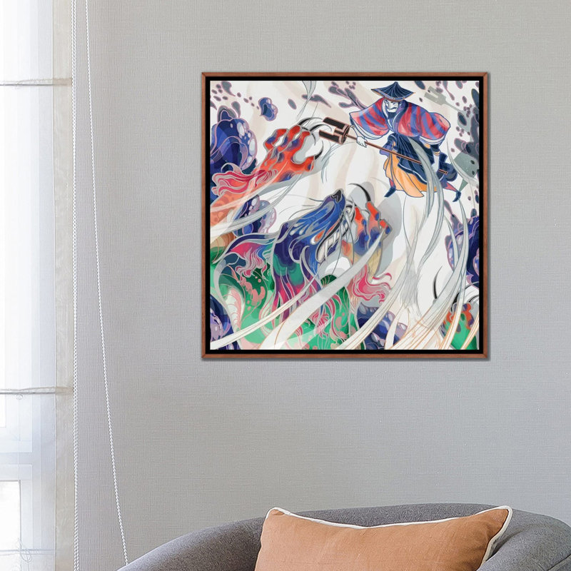 " Water Beast " by Sija Hong, No Mat, 26" H x 26" W x 1.5" D, Classic Brown Wood Framed Canvas