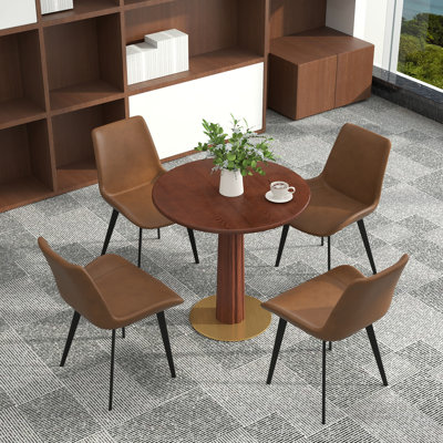 5-Piece Modern Solid Wood Conference Table Set, Including 4 Faux Leather Chairs