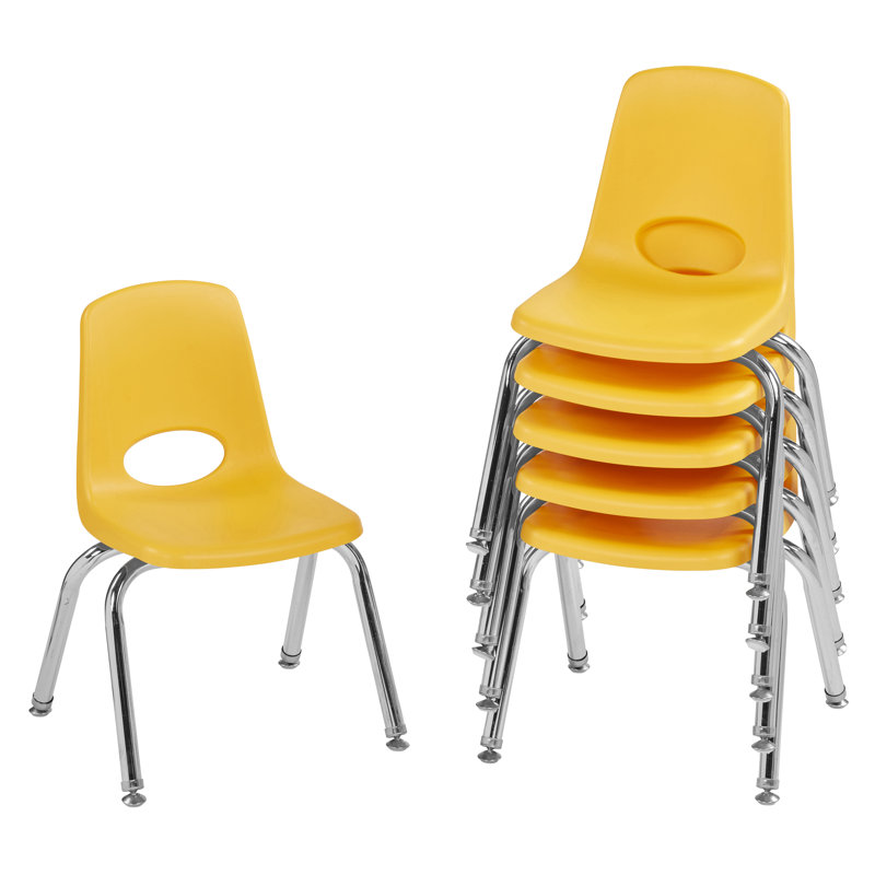 Chaise de classe empilable, 12", Jaune, Pivotant et oscille
