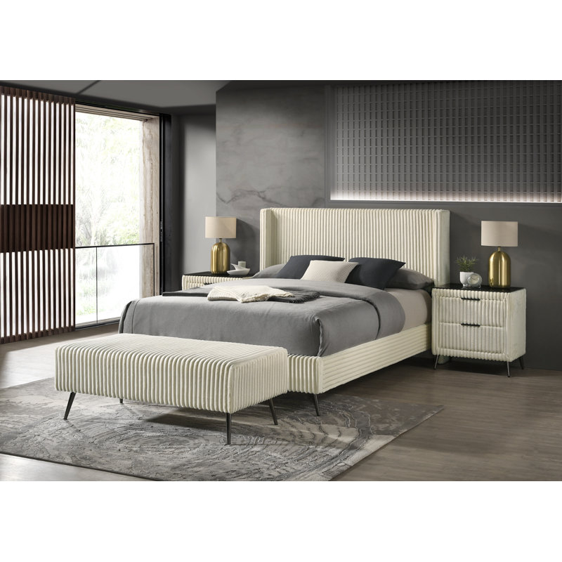Northington Upholstered Bedroom Set, Cream, Queen, Yes