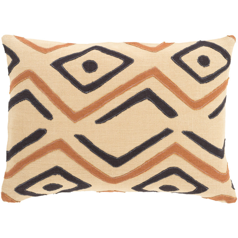 Coussin lombaire en lin Alona, Beige / rouille / noir, Polyster / bourre de polyester